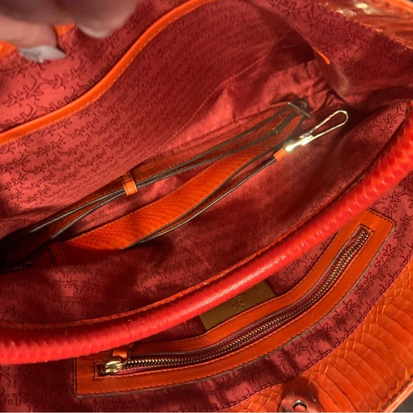 Y2k katherine kwei reptile skin bag Rare spring boho fringe orange blue spring - Picture 3 of 10